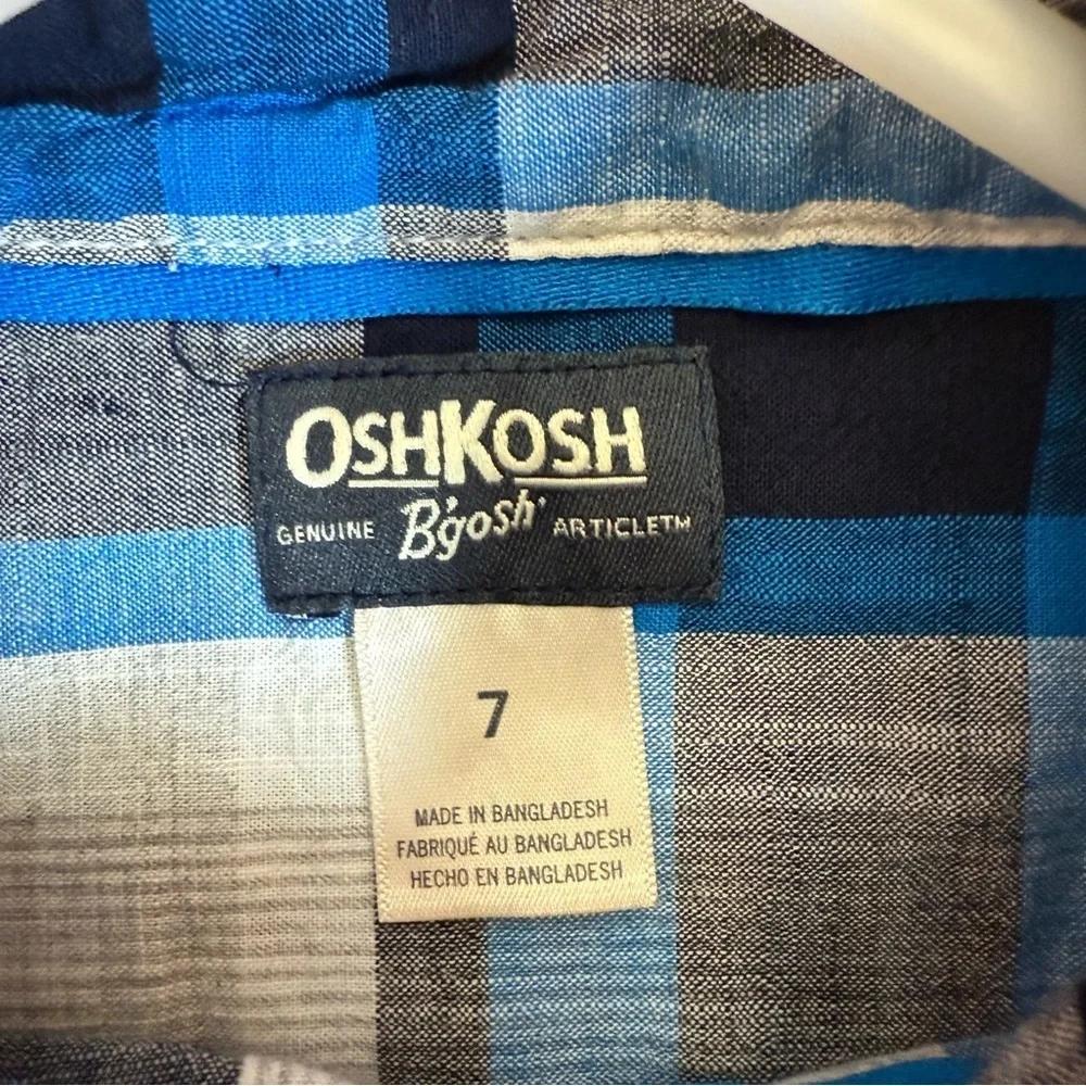 OshKosh B'gosh Blue and Gray Plaid Button Down Shirt